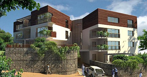 Elewacja budynku z gabionów